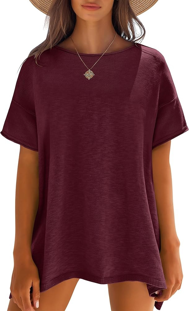 Caracilia Women Summer Lightweight Sweater Top Oversized Short Sleeve Drop Shoulder Seams Outside... | Amazon (US)
