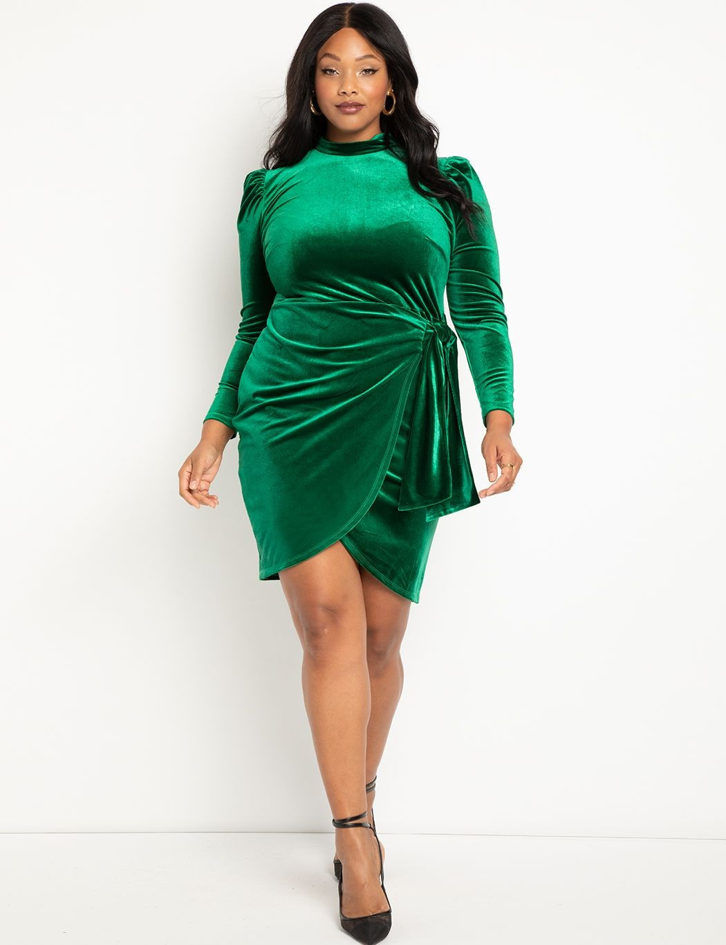 Velvet Mini Dress with Wrap Skirt | Eloquii