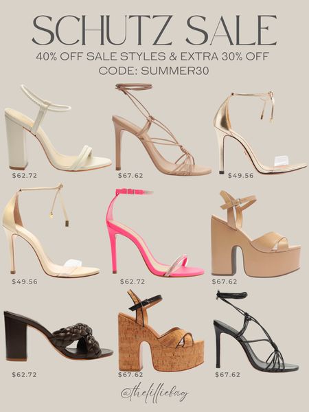BIG sale from SCHUTZ! 40% off sale styles & an extra 30% off using code: SUMMER30 *select styles and exclusions may apply

Sandals. Wedges. Heels. Pumps. Shoes sale. Pop of color heels  

#LTKunder100 #LTKshoecrush #LTKsalealert
