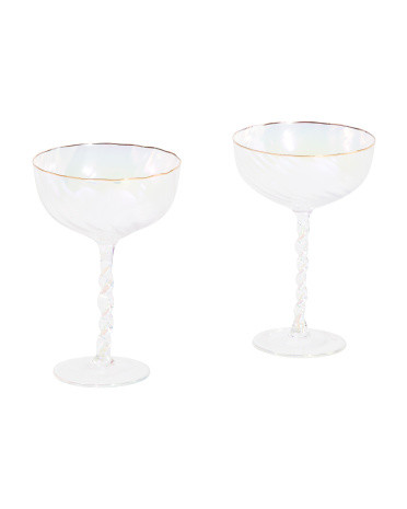 2pk Luster Swirl Gold Tone Rim Coupe Glasses | TJ Maxx