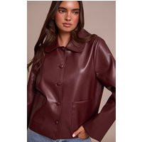 Burgundy PU Button Up Jacket | PrettyLittleThing US