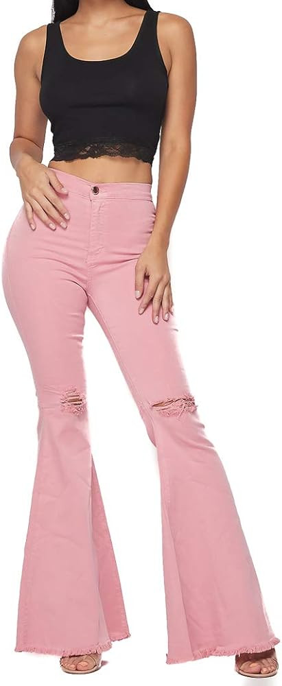 Vibrant Women's Juniors Bell Bottom High Waist Fitted Denim Jeans | Amazon (US)