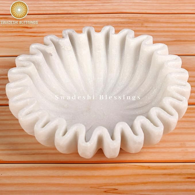 SWADESHI BLESSINGS HandCrafted Marble Ruffle Bowl/Antique Scallop Bowl/Fruit Bowl/Vintage Ring Di... | Amazon (US)