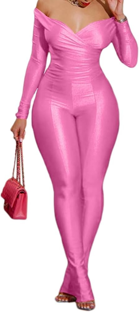 acelyn 2 Piece Outfits for Women Sexy Off Shoulder Tops Bodycon Flared Pant Sets Club Outfits Tra... | Amazon (US)