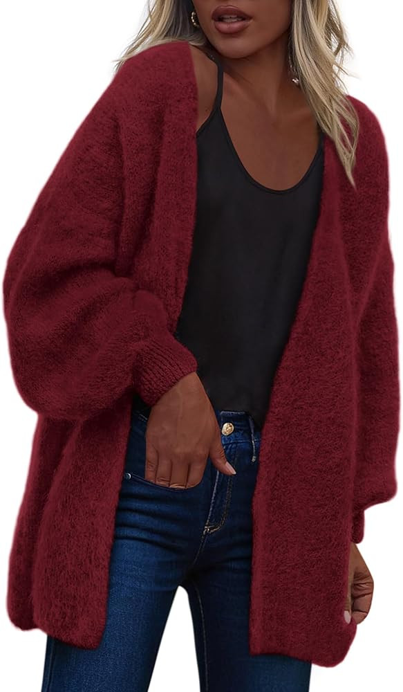 dowerme Women Open Front Cardigans Trendy Fall Long Sleeve Drop Shoulder Soft Knit Slouchy Sweate... | Amazon (US)
