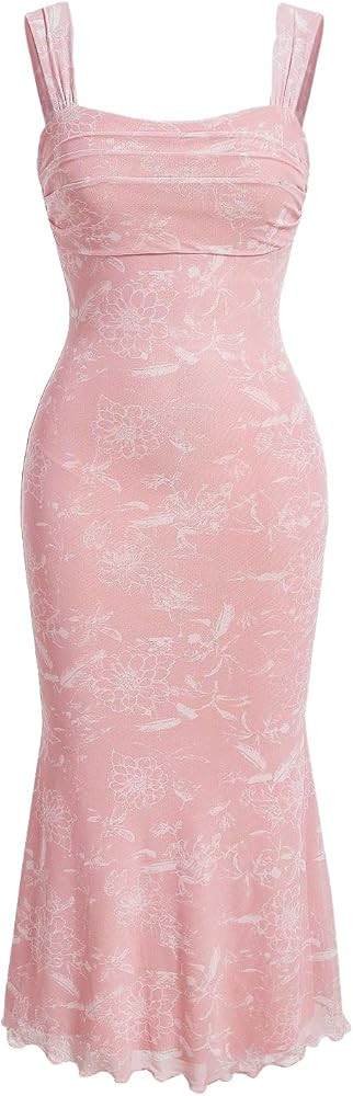 GORGLITTER Vestido de verano para invitada de boda de verano con diseño floral y cola de pez par... | Amazon (US)