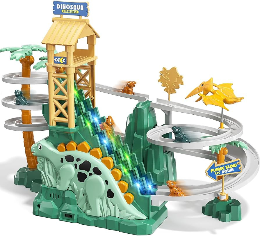 Dinosaur Climbing Slide Stair Toy for Toddlers Aged 3 4 5 6 7 8 - Racing Track Game Set, Sliding ... | Amazon (US)
