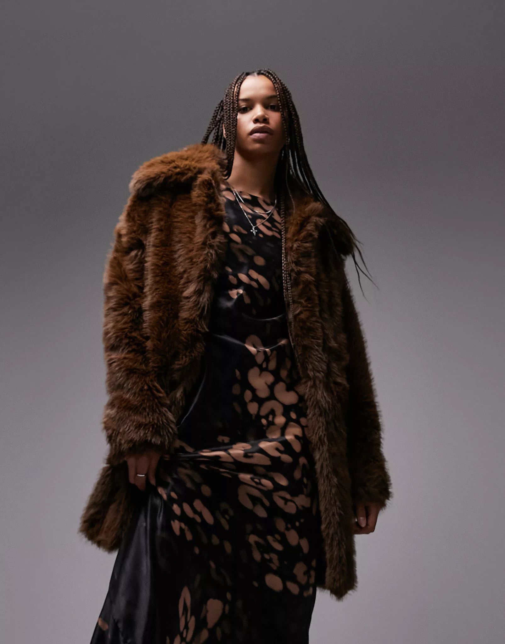 Topshop Tall oversized faux fur coat in chocolate | ASOS (Global)