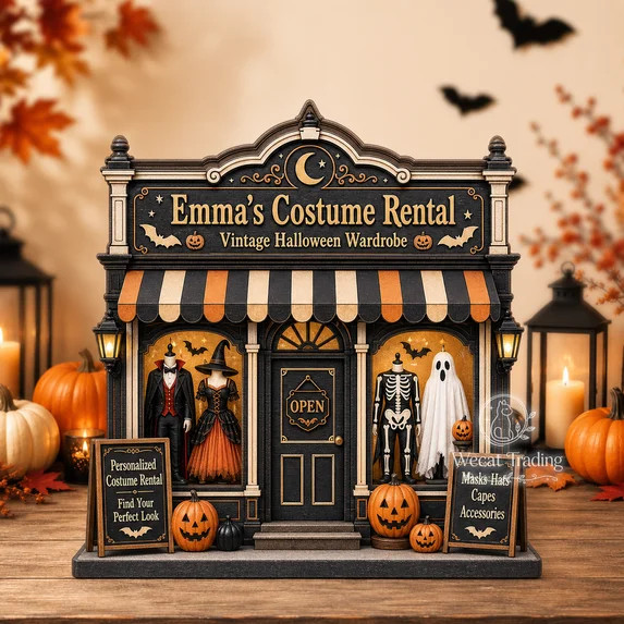 Wooden Block Vintage Costume Rental Shop Wood Shelf Display for Halloween Party Decor | Walmart (US)