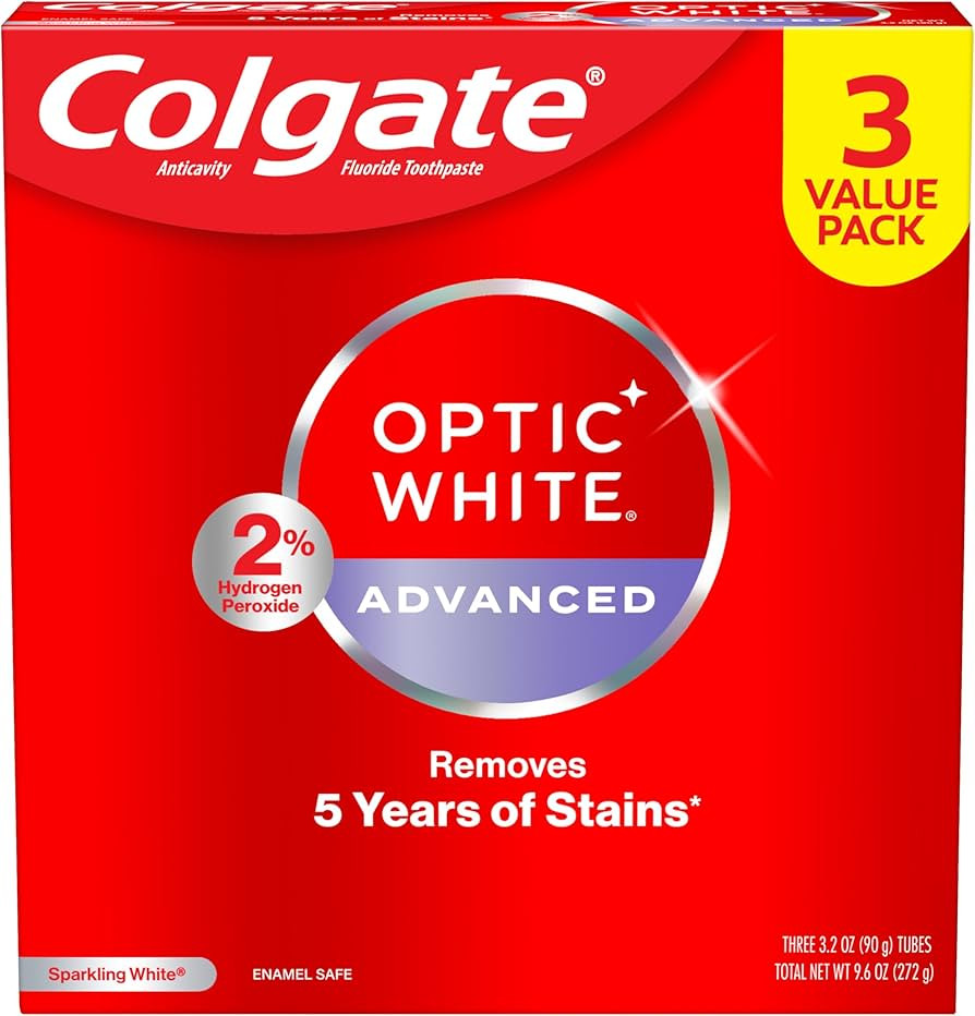 Colgate Optic White Advanced Hydrogen Peroxide Toothpaste, Teeth Whitening Toothpaste Pack, Ename... | Amazon (US)