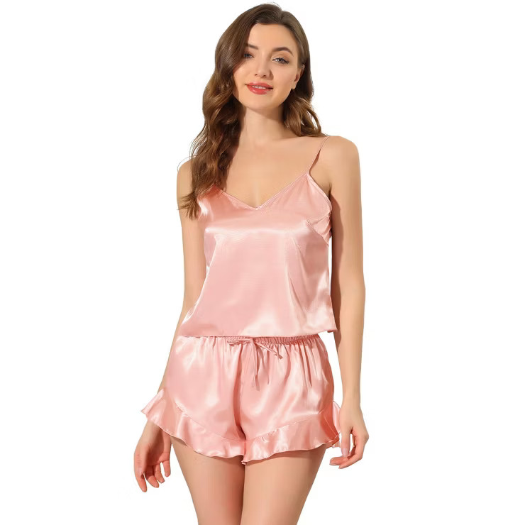 cheibear Women Pajamas Lingerie Satin Spaghetti Cami Tops Shorts Sleepwear Lounge Sets | Target