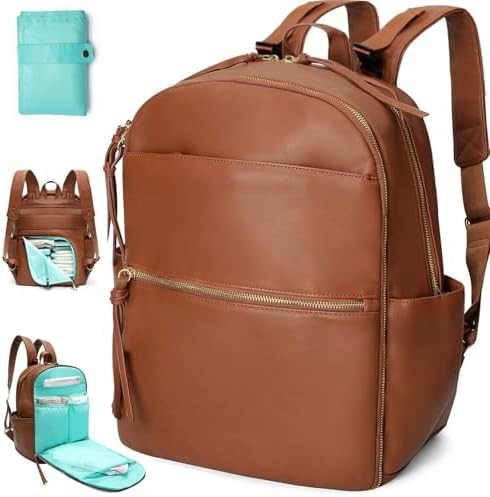 MOMINSIDE Diaper Bag Backpack with 6 Insulated Pockets, Leather Diaper Bag, Large Baby Bag for Mo... | Amazon (US)