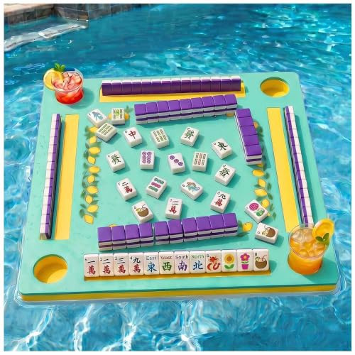 Floating Mahjong Table for Pool,32×32in Pool Float Game Board for Mahjong Poker Dominoes,Hot Tub Float Table with Tile Racks and Cup Holders for Adults,Summer Pool Party Accessories (Teal Lemon) | Amazon (US)