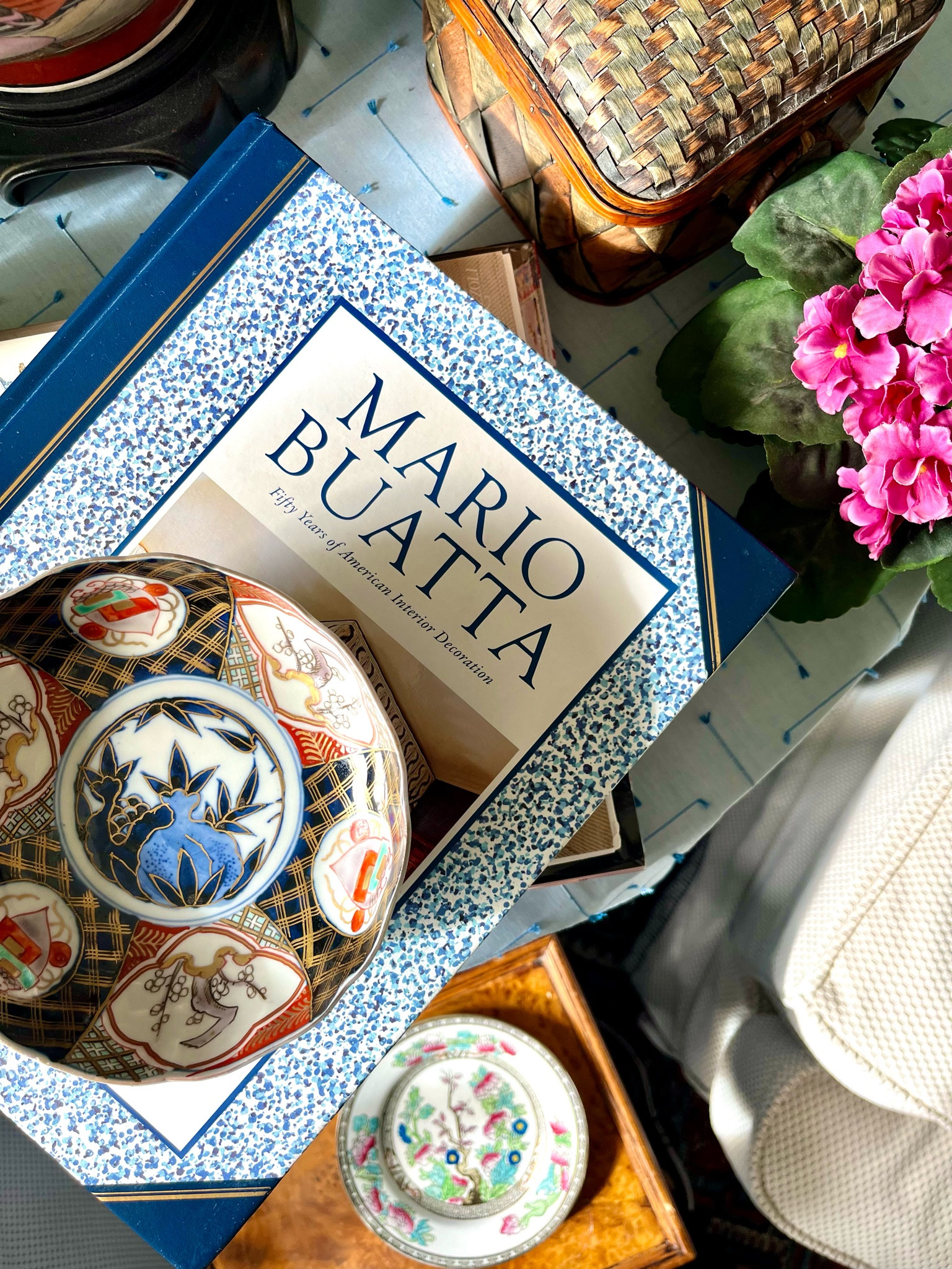Layers. Blue and white - Imari bowl, Mario Buatta’s book (one to have in your library!) and a faux violet (🤫) for a pretty vignette.

#LTKhome #LTKSeasonal #LTKstyletip