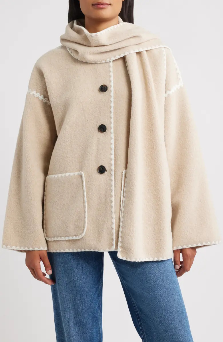 Embroidered Trim Scarf Coat | Nordstrom
