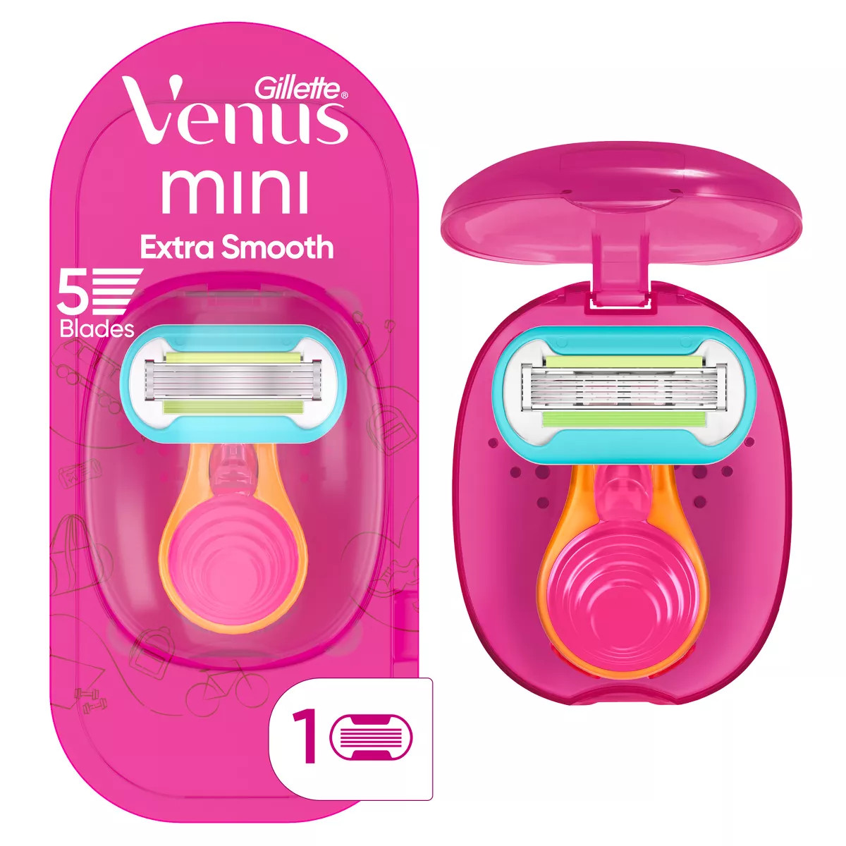 Venus Mini Extra Smooth On The Go Women's Razor + 1 Razor Blade Refill + 1 Travel Case - Trial Si... | Target