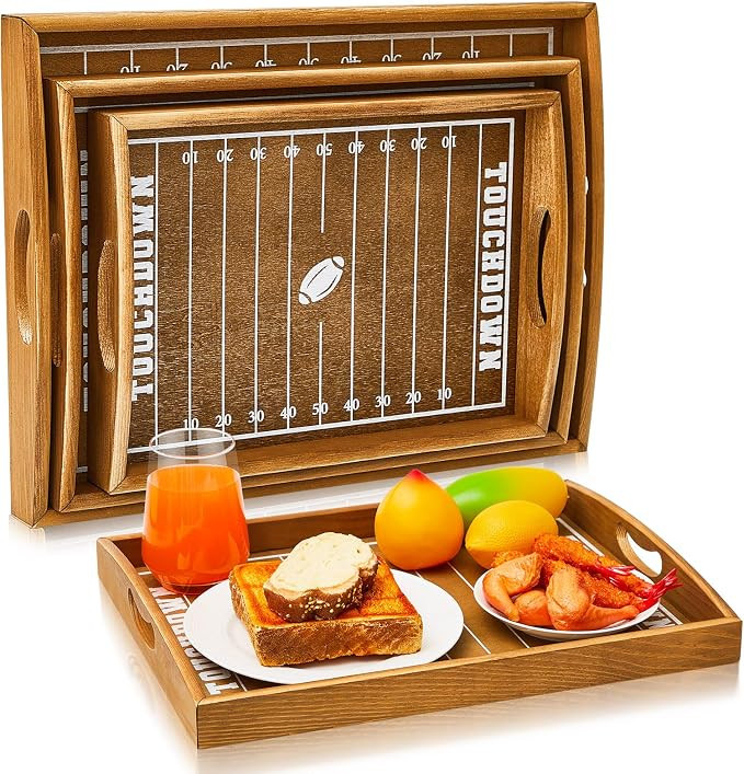 3 Pcs Football Serving Trays Wooden Football Field Shaped Plates Football Stadium Serveware Tailg... | Amazon (US)