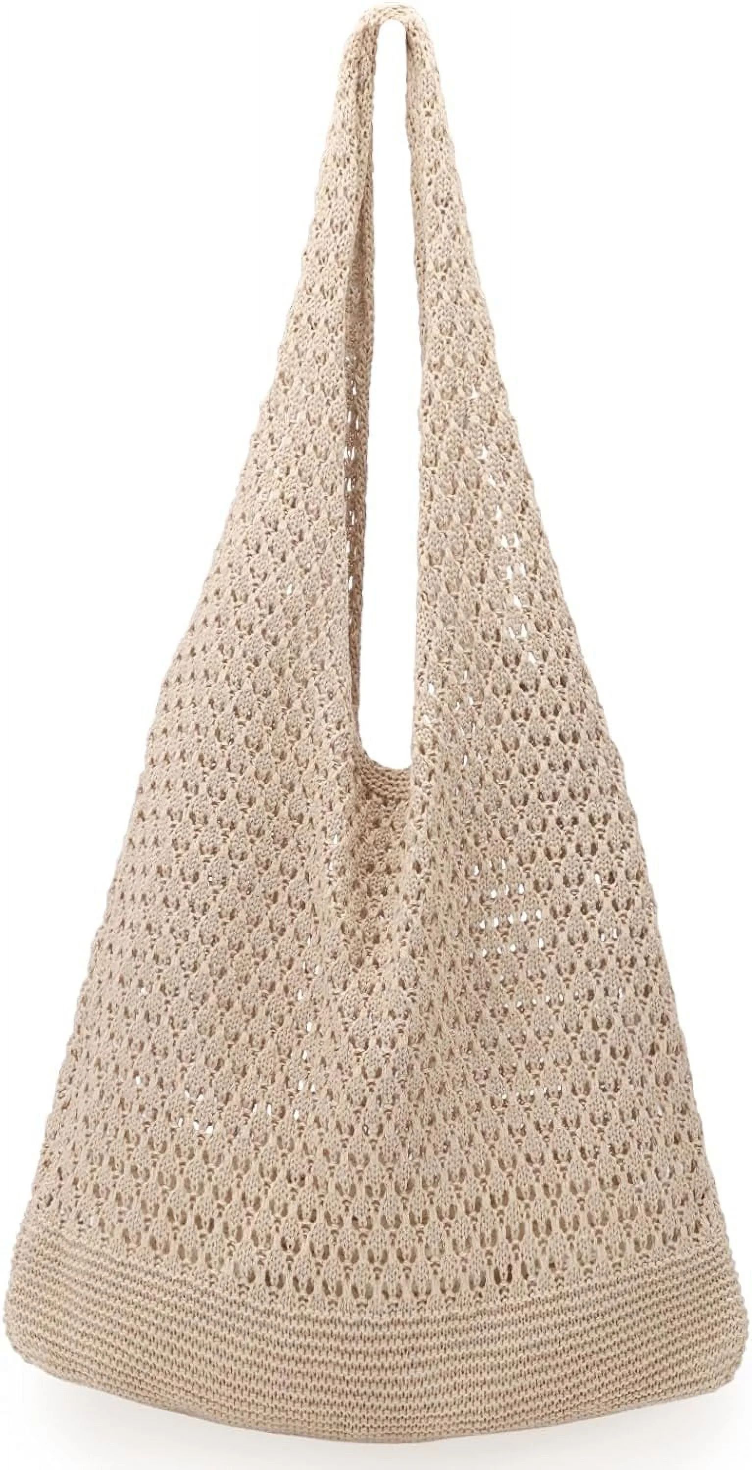 Gocvo Beach Tote Bags for Women, Summer Crochet Tote Bag Mesh Large Shoulder Bagg(Khaki 14 x 10 x... | Walmart (US)