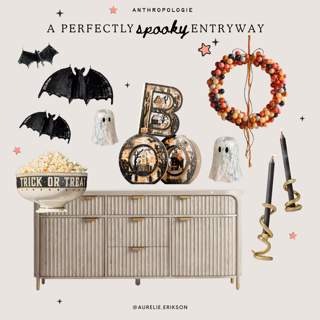 Anthropologie’s new Halloween collection is here and it’s spooky chic perfection 🎃✨ — think luxe brass snake candle holders for a moody glow, the viral rattan bats everyone’s after, and a nostalgic glass bobble wreath that’s pure vintage-inspired magic. The perfect mix of whimsical, eerie, and elevated for your fall home. 🖤🕯️🦇 

 #LTKSeasonal #LTKHome #LTKautumn