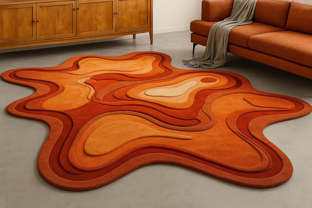 Hand Tufted Orange Irregular Shape Rug For Living Room Modern Abstract High And Low Pile 8x10 Rug... | Etsy (US)