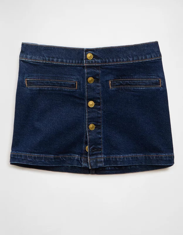 AE Stretch Low-Rise A-Line Denim Mini Skirt | American Eagle Outfitters (US & CA)