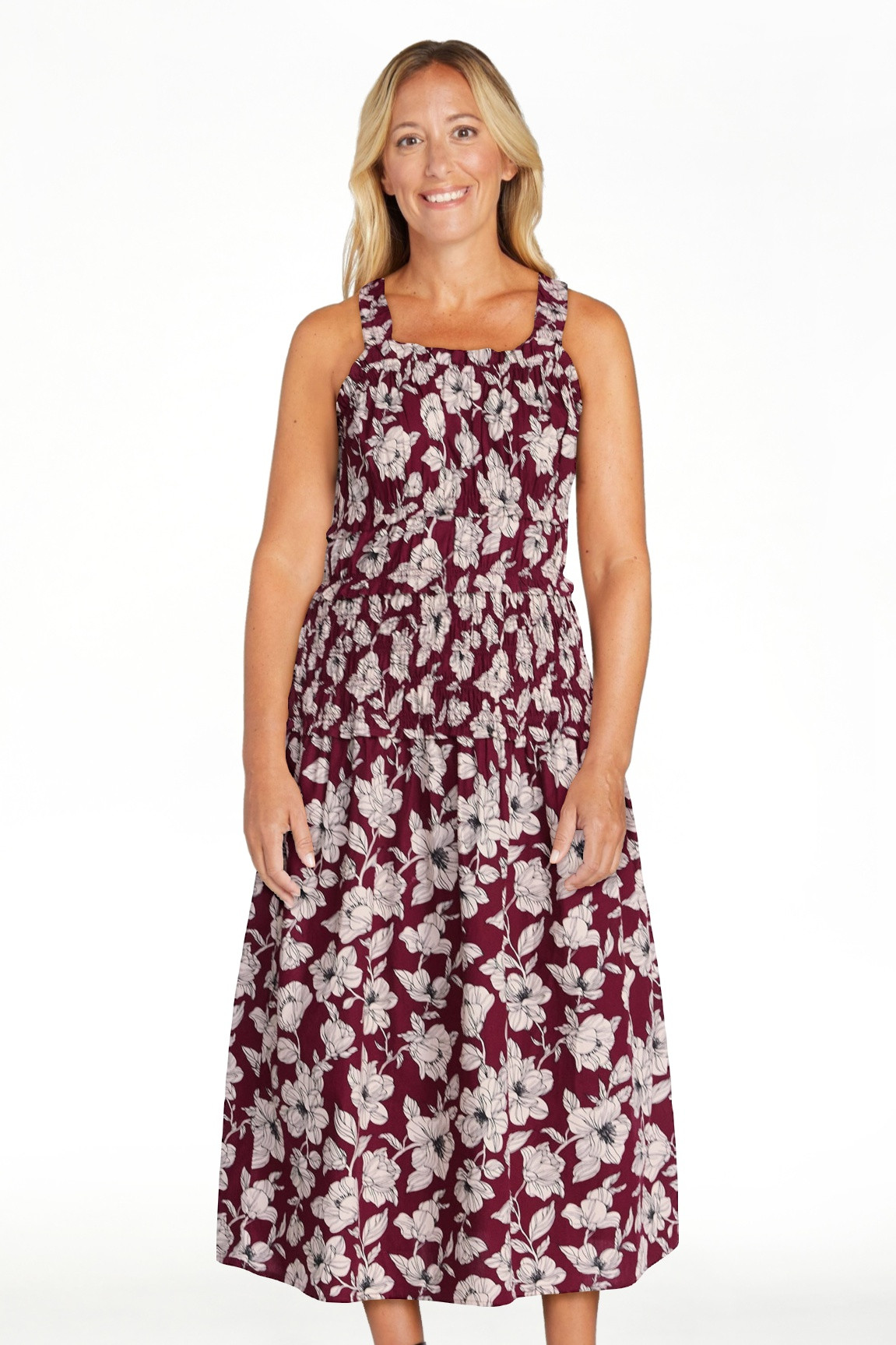 Time and Tru Women's and Women's Plus Sleeveless Smocked Peasant Midi Dress, Sizes XS-4X | Walmart (US)