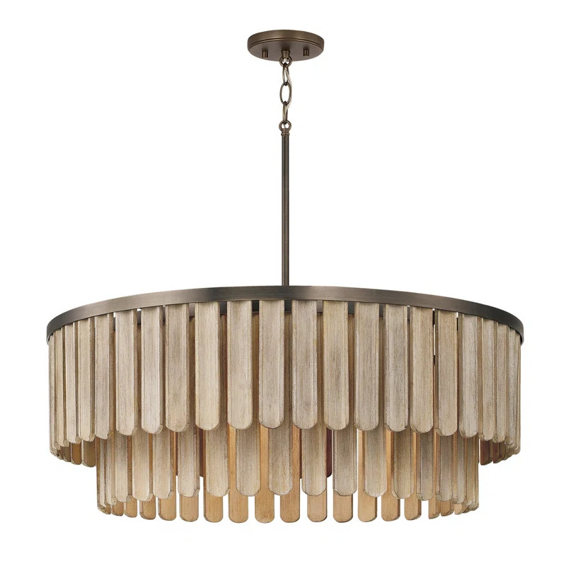 30" W x 11" H 6-Light Pendant  in Dark Brass with Handcrafted Mango Wood in Nordic Grey Stain | Wayfair North America