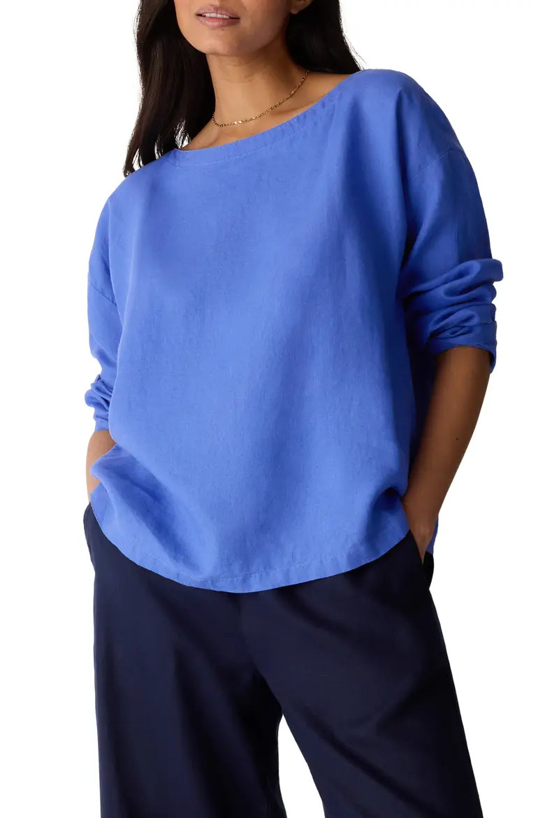 Boxy Bateau Neck Organic Linen Top (Women) | Nordstrom | Nordstrom