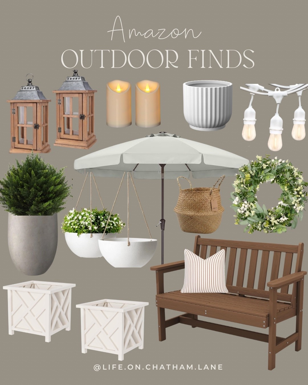 Amazon outdoor finds!  Refresh your porch or patio with these pretty outdoor planters, umbrella, solar lights, lanterns, bench, pillow, wreath, and more!

#LTKHome #LTKSeasonal