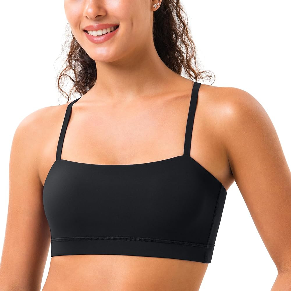 YUNOGA Womens Adjustable Spaghetti Thin Strap Sports Bra Square Neck Padded Wireless Workout Yoga... | Amazon (US)