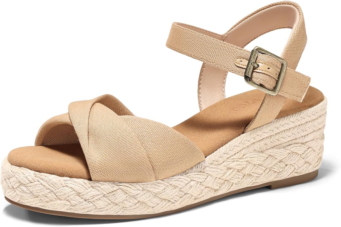 Coutgo Womens Platform Wedge Heels Sandals Espadrilles Open Toe Ankle Strap Twist Canvas Summer B... | Amazon (US)