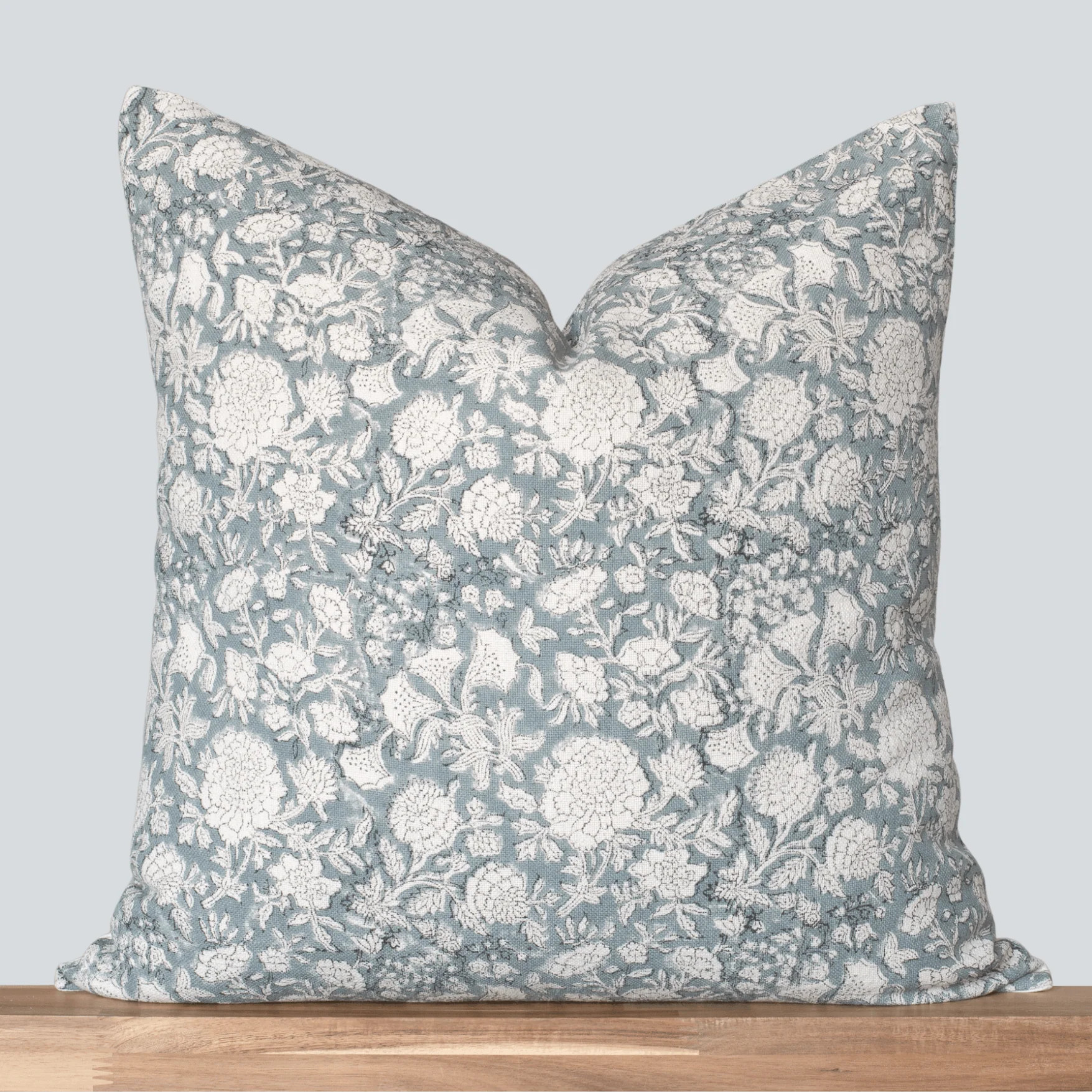 Chloe Floral Block Printed Pillow Cover | Blue | Apartment No.3