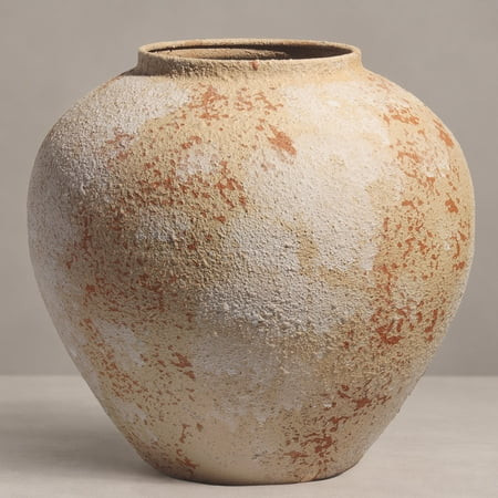 Beige Rustic Large Round Metal Vase for Table Centerpieces, 11 Inch Textured Iron Vase with Distressed Pottery Look, Modern Farmhouse Decor | Walmart (US)