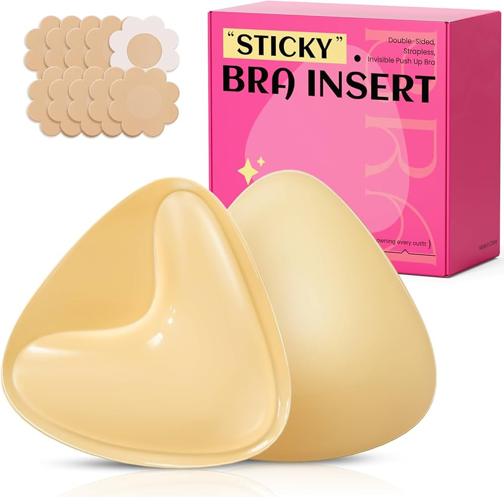 Double Sided Sticky Bra Inserts, Invisible Push Up Sticky Bra Pads for Large Breasts, Stick on Br... | Amazon (US)