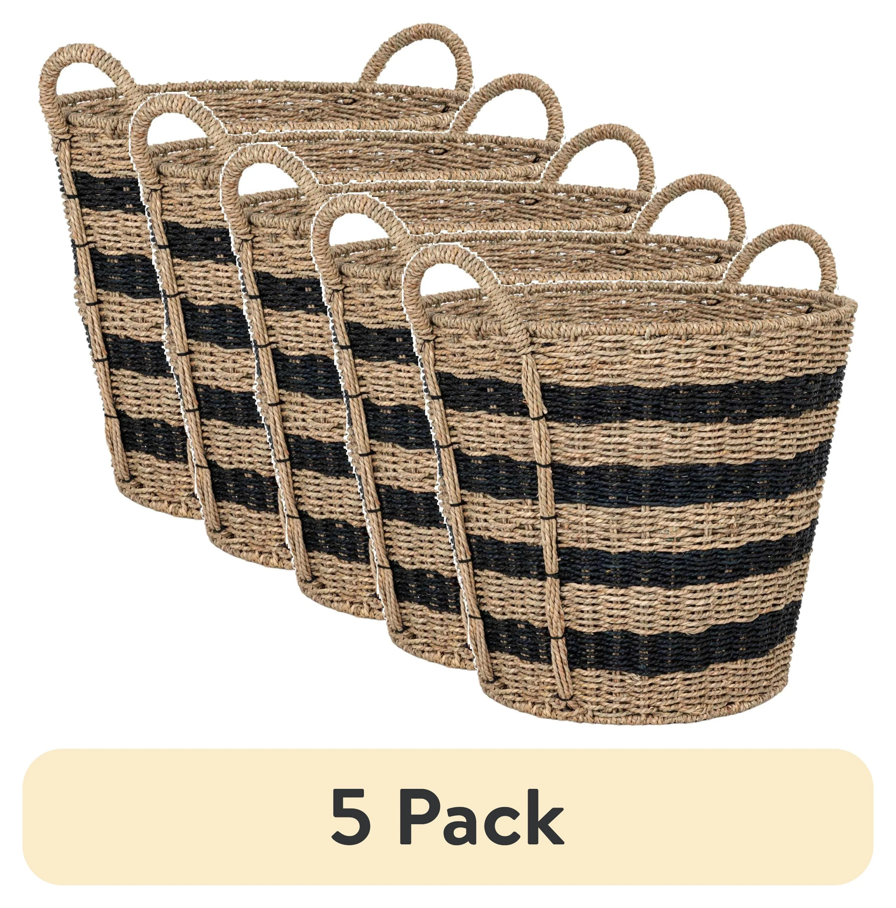 (5 pack) Better Homes & Gardens Extra Large Striped Seagrass Decorative Storage Basket with Handl... | Walmart (US)