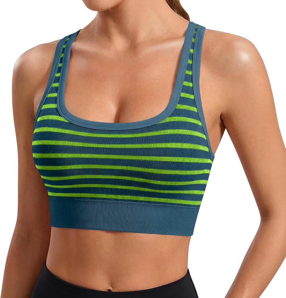Aoysky Womens Striped Racerback Sports Bras Padded Scoop Neck Yoga Crop Top | Amazon (US)