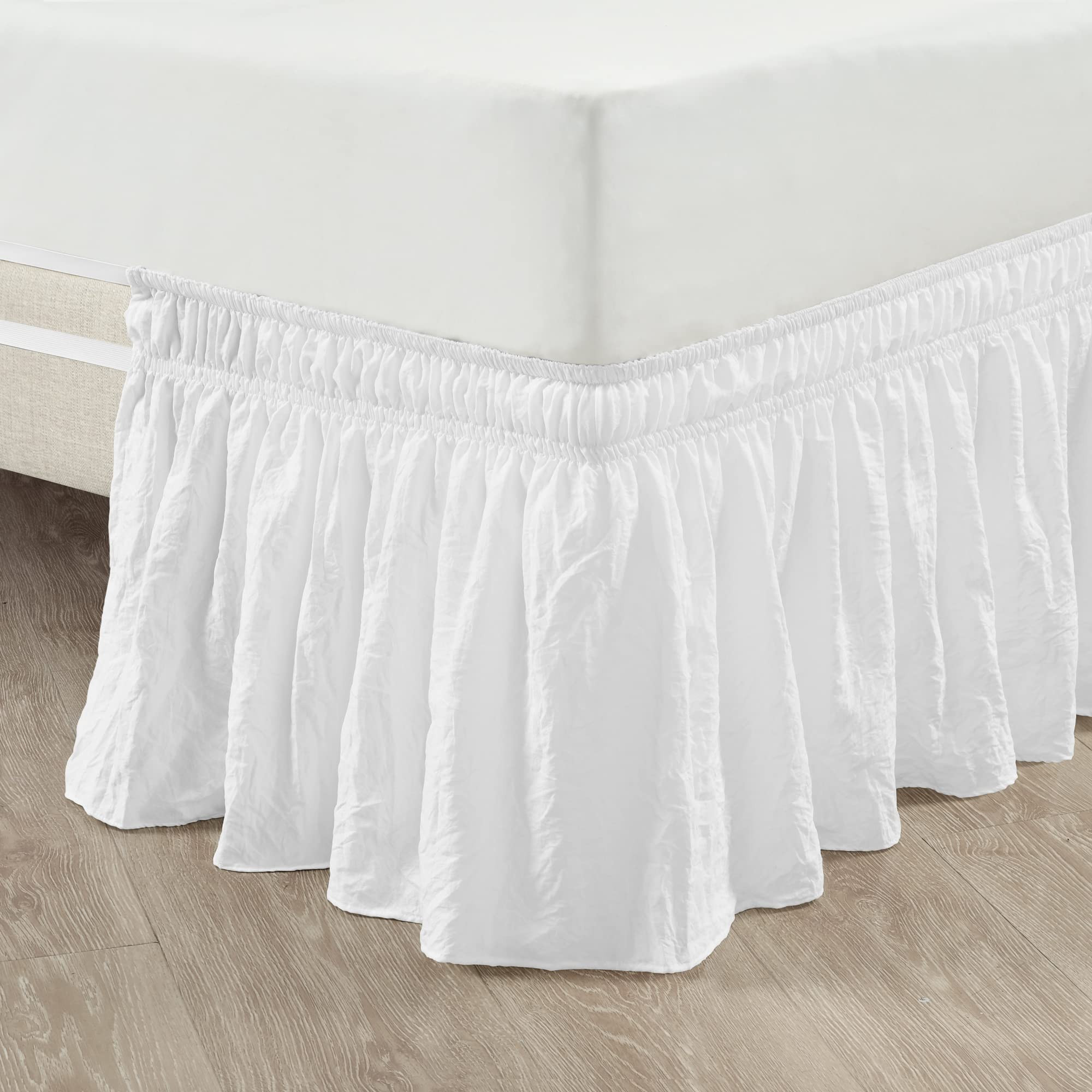 Lush Decor Ruched Ruffle Elastic Easy Wrap Around Bedskirt, Queen/King/Cal King, Bleach White | Amazon (US)