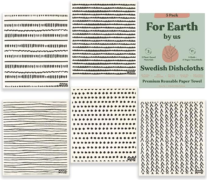 FEBU Swedish Dishcloths for Kitchen | 5 Pack, Neutrals, Swedish Dish Towels | Cellulose Sponge Cl... | Amazon (US)