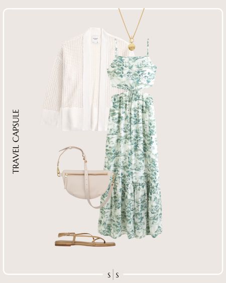 Summer Vacation Travel Capsule Wardrobe outfit idea | cut out maxi printed dress, sling bag, neutral strap sandals, knit cardigan, coin necklace 

See the entire Summer Vacation Travel Capsule Wardrobe on thesarahstories.com ✨ 


#LTKStyleTip