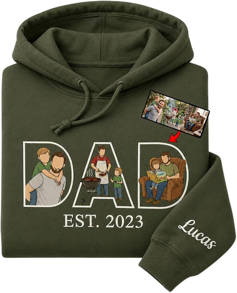 LOVELYPOD Personalized Dad Hoodie with Custom Photo & Kids Name on Sleeve, Custom Dad Grandpa Gif... | Amazon (US)