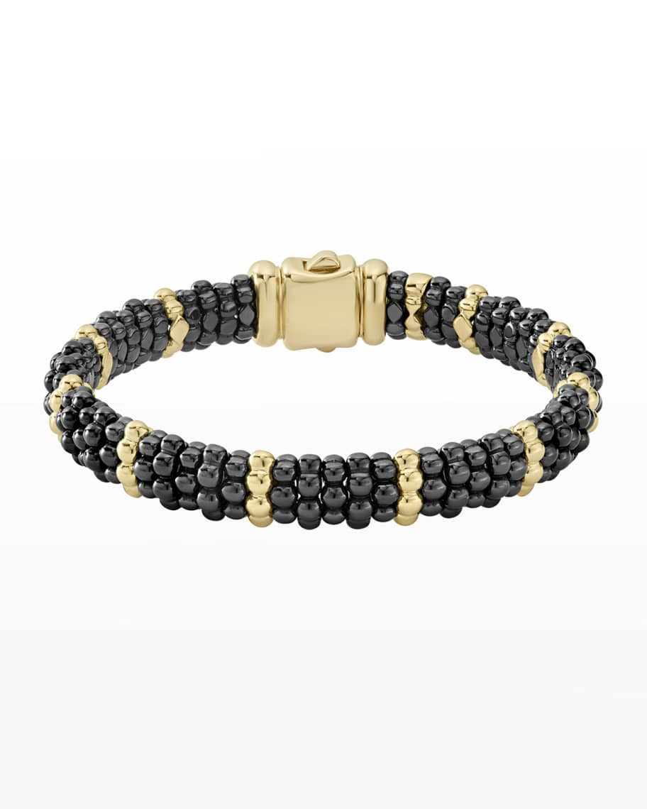 Lagos 9mm 18K Gold & Black Caviar Bracelet | Neiman Marcus
