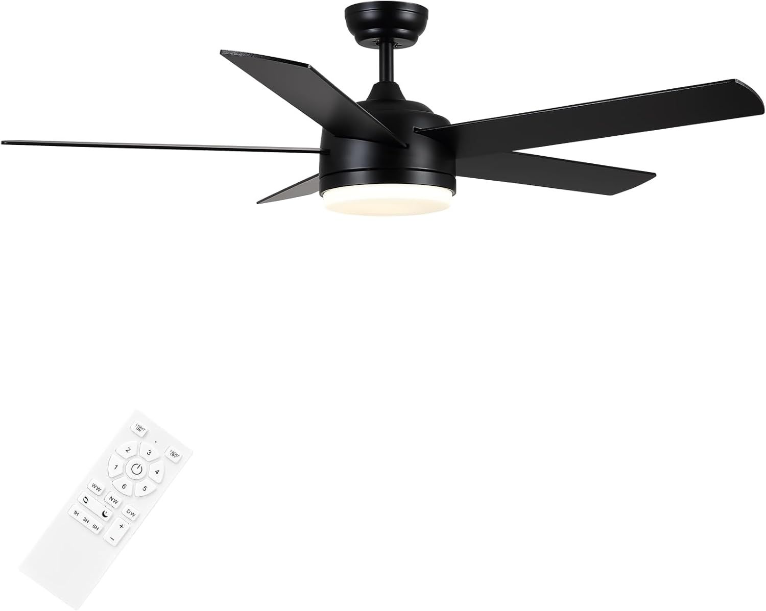 YUHAO 52 inch Black Ceiling Fan with Lights and Remote Control,Dimmable tri-Color temperatures LE... | Amazon (US)