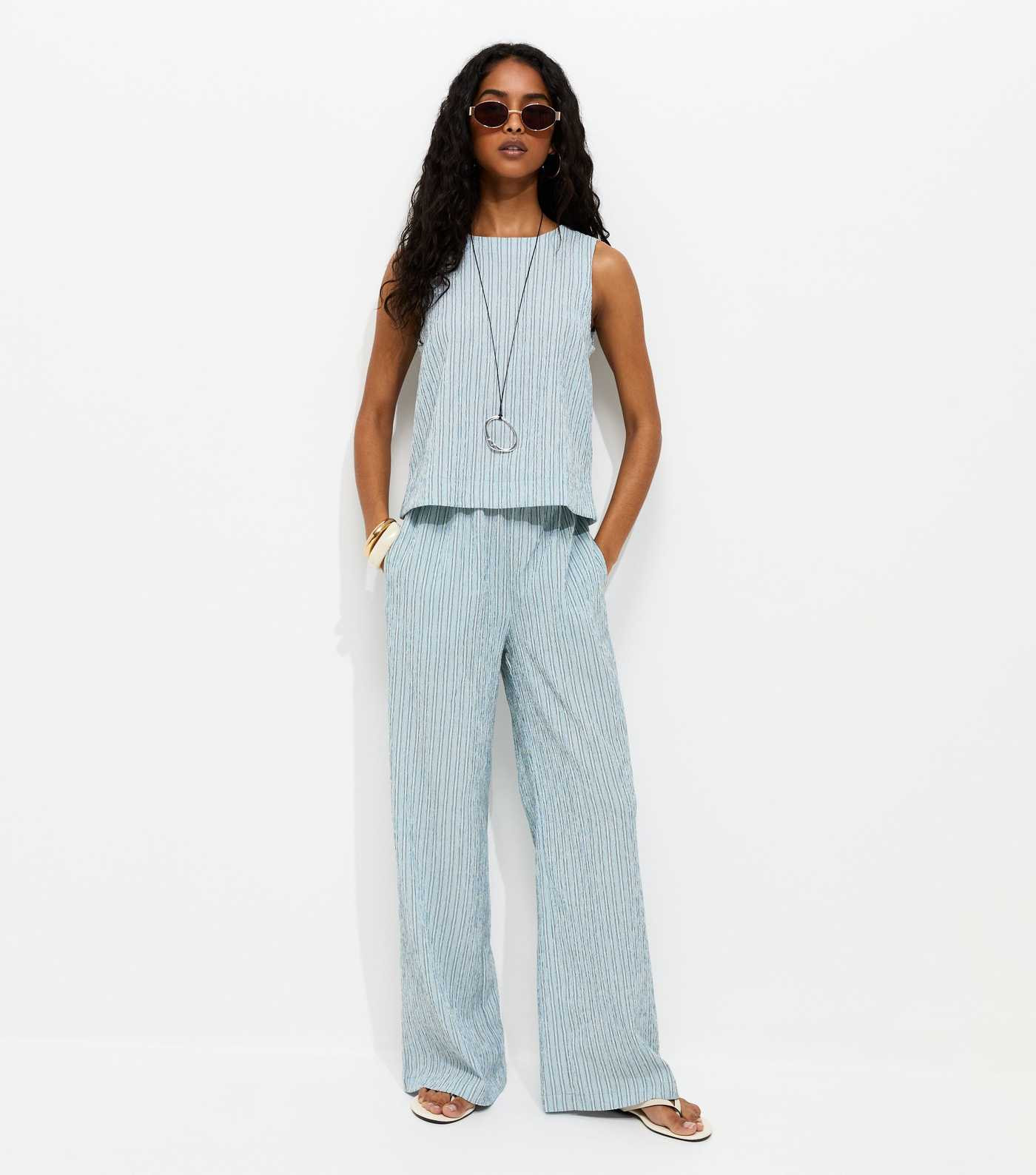 Blue Textured Stripe Wide Leg Trousers | New Look | New Look (UK)