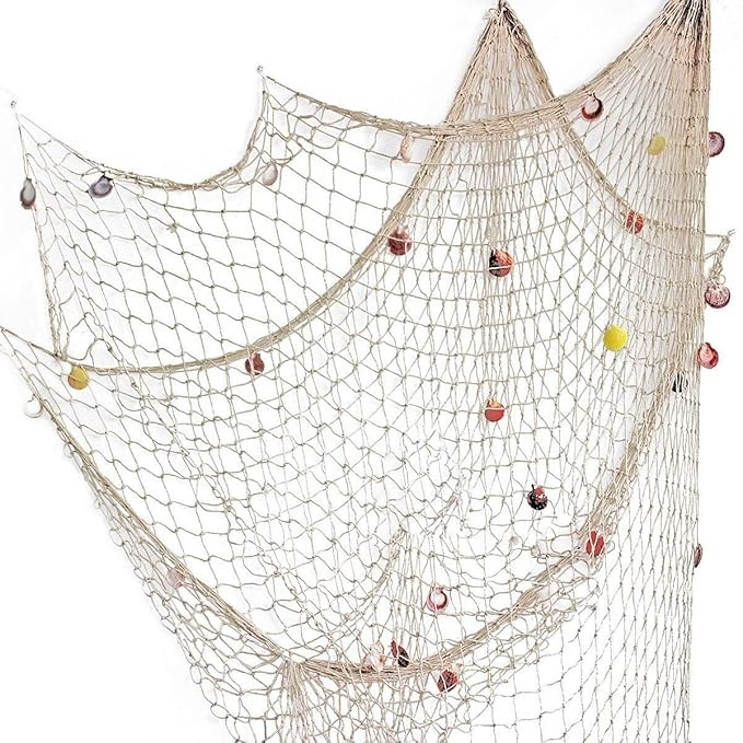 Rosoz Nature Fish Net Wall Decoration with Shells, Ocean Themed Wall Hangings Fishing Net Party D... | Amazon (US)