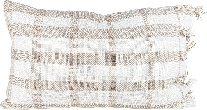 Foreside Home & Garden Taupe Plaid 14X22 Hand Woven Filled Outdoor Pillow | Amazon (US)