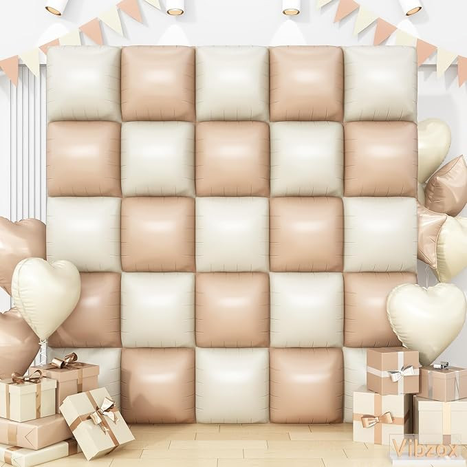Sand White Brown Square Foil Balloons Wall, 25PCS Double Sided Boho Cream Nude Beige Balloons Tun... | Amazon (US)