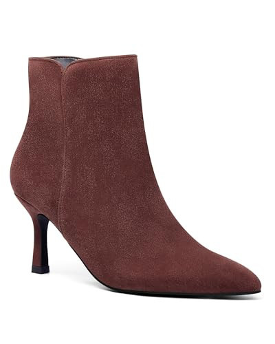 Coutgo Women's Kitten Heel Booties Pointed Toe Low Stiletto Side Zipper Ankle Boots Shoes, Chocolate, Size 7.5 | Amazon (US)