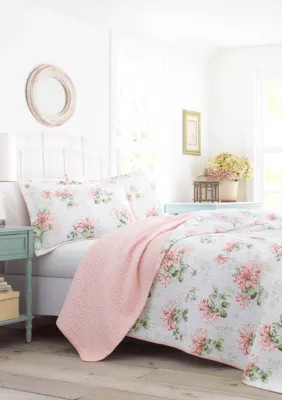Laura Ashley Honeysuckle Cotton Quilt Set, Pink, King | Belk