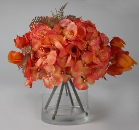 Better Home & Gardens 12" Artificial Hydrangea in Glass Vase, Orange | Walmart (US)