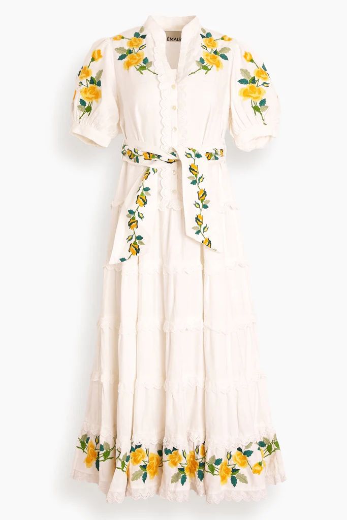 Rosa Embroidered Midi Dress in Ivory | Hampden Clothing